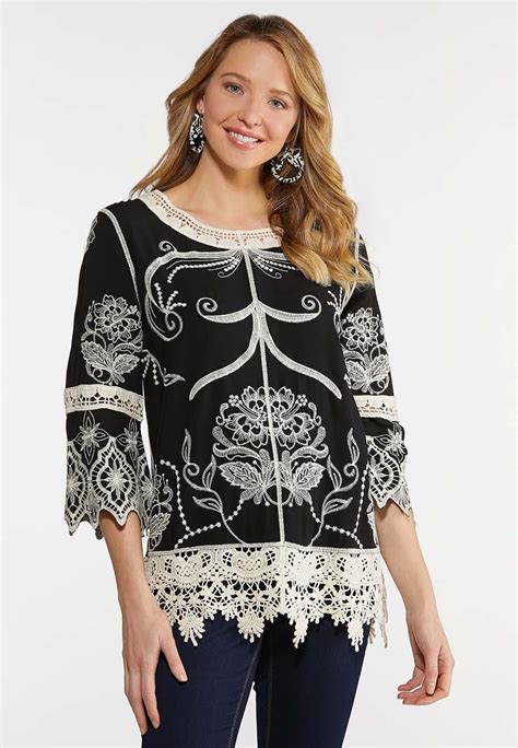 Crochet Embroidered Black Top Shirts & Blouses Cato Fashions Cato Fashion Plus Size, Womens ...