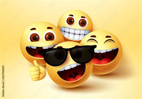 Emoji smiley cool friends character vector design. Smiley emoji wearing ...