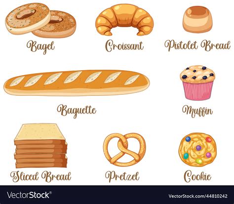 Set of bread and pastry bakery products Royalty Free Vector