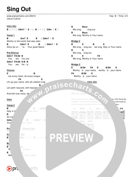 Sing Out Chords PDF (Jesus Culture) - PraiseCharts