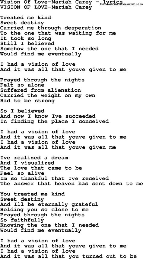 Love Song Lyrics for:Vision Of Love-Mariah Carey