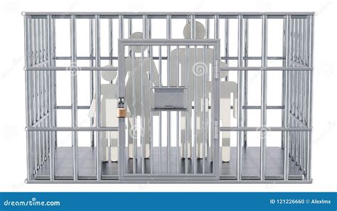 Steel Cage, Prison Cell with Family. 3D Rendering Stock Illustration ...