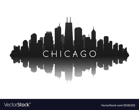 Chicago skyline in black with reflection Vector Image