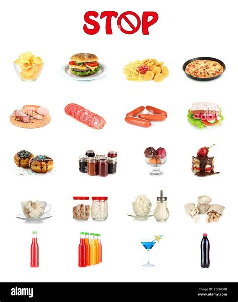 Collage of different unhealthy food Stock Photo - Alamy