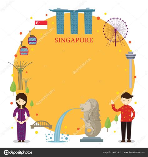 Singapore Landmarks, People in Traditional Clothing, Frame — Stock ...