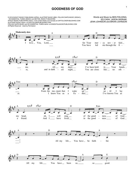 Bethel Music and Jenn Johnson "Goodness of God" Sheet Music Notes | Download PDF Score Printable