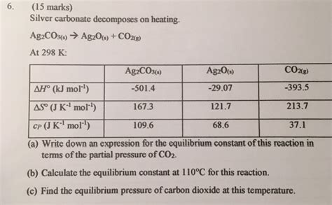 Solved 6. (15 marks) Silver carbonate decomposes on heating. | Chegg.com