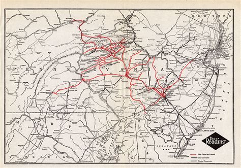 1926 Antique READING RAILWAY Map Vintage Reading Railroad Map Birthday ...