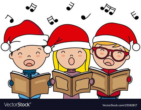 Children singing christmas songs with santa hat Vector Image