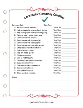 Wedding Coordinator Ceremony Checklist