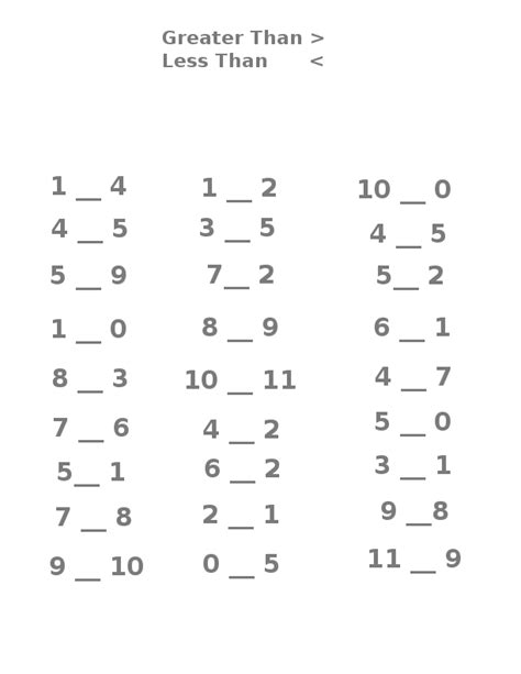 Worksheets Greater Than Less Than