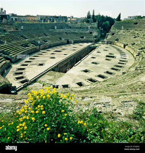 Pozzuoli Naples Italy EU Ancient Roman amphitheater showing glimpse of ...