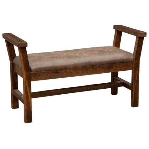 Barnwood Upholstered Bench with Arms - Upgrade Fabric - Rustic Retreat ...