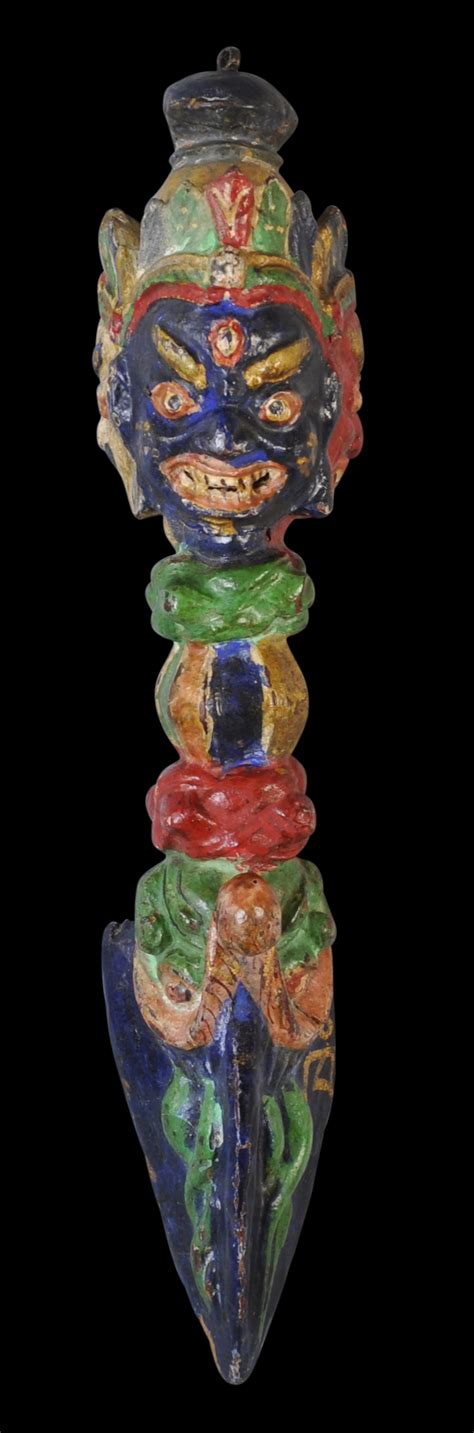 Tibetan Wood & Polychrome Phurba - Michael Backman Ltd