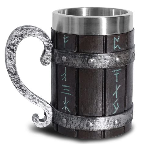 Buy Ottalent Norse Viking Oak Wooden Mug Stein with Stainless Steel Liner,Nordic Viking Runes ...