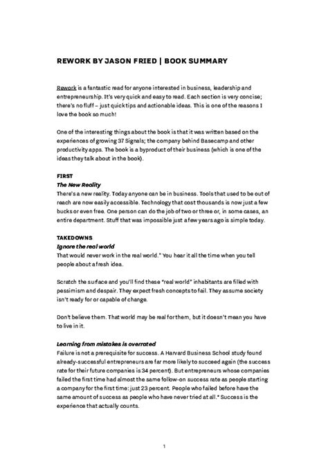 (PDF) REWORK BY JASON FRIED | BOOK SUMMARY | VAleriu Procopewncio ...