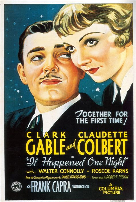 Clark Gable and Claudette Colbert in It Happened One Night vintage movie poster | First night ...