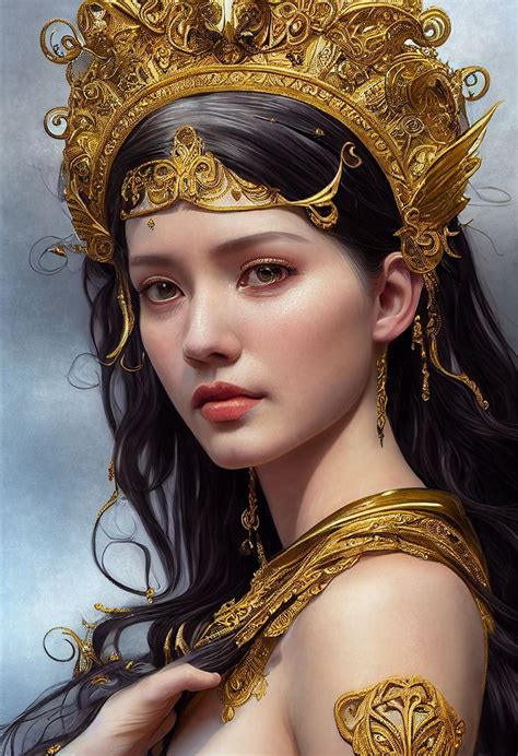 digital portrait of stunning Athena with pretty and expressive eyes, ornate costume, elegant ...