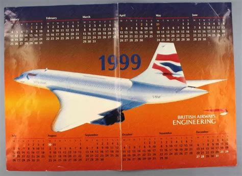 BRITISH AIRWAYS CONCORDE G-Boaf 1999 Calendar Airline Poster Ba $37.67 - PicClick