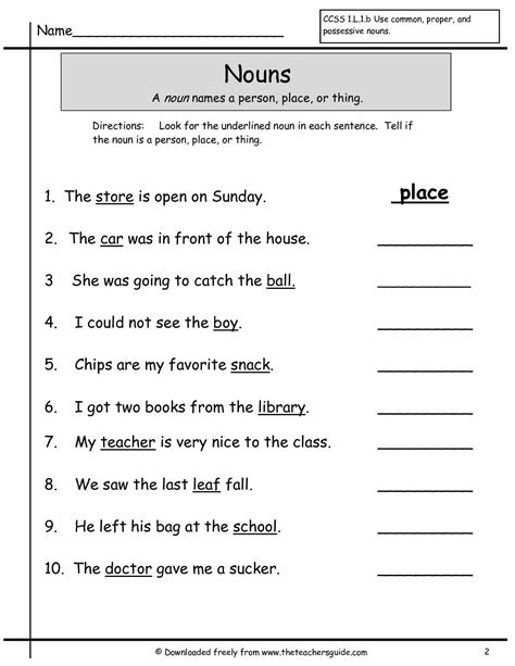 Pin by Desmarie Bowen on Classwork | Nouns worksheet, Nouns first grade ...