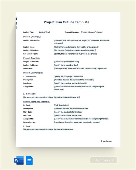 Project Plan Outline Template - Word | Google Docs - Highfile