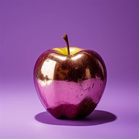 Premium Photo | Purple and gold apple with a shiny surface on a purple background generative ai