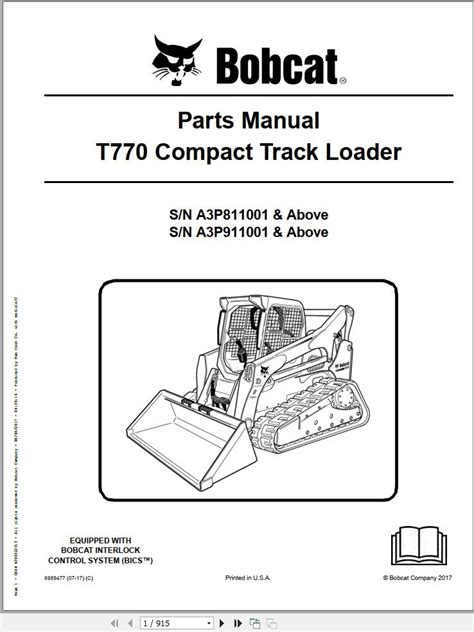 Bobcat T770 Compact Track Loader Parts Manual 6989477 PDF