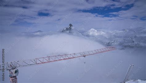 Iconic summit Matterhorn viewed from Klein Matterhorn platform on a ...