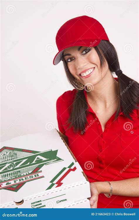 Driver Red Uniform Brings Food Pizza Delivery Stock Image - Image: 21663423