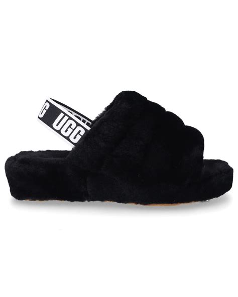 UGG Fur Slippers Yeah Slide in Black - Lyst