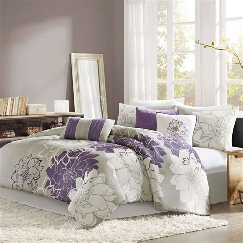 Amaryllis Purple Floral 7 pc Comforter Bed Set by Madison Park