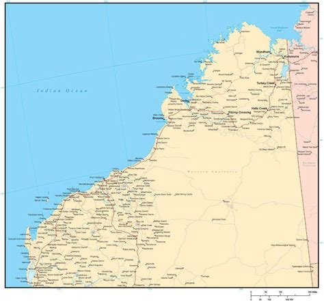 Kimberley Region Western Australia Road map in Adobe Illustrator vector ...