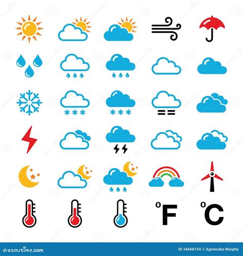 Weather Forecast Colorful Icons Set Stock Illustration - Image: 34668154