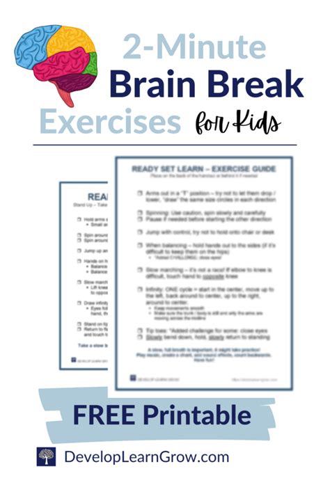 Best Educational Brain Break Exercises - FREE Printable - DEVELOP LEARN GROW