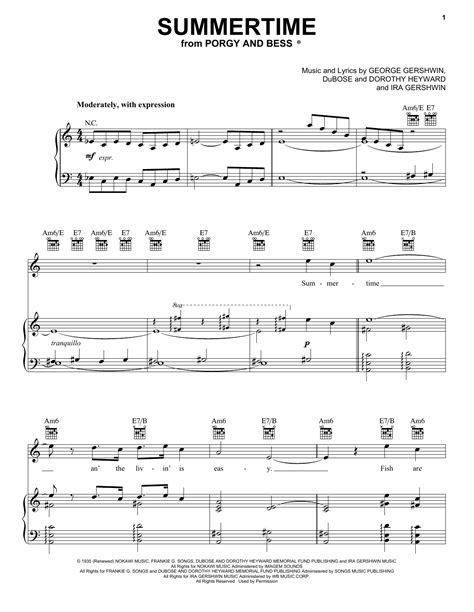 Summertime sheet music by George Gershwin (Piano, Vocal & Guitar (Right ...