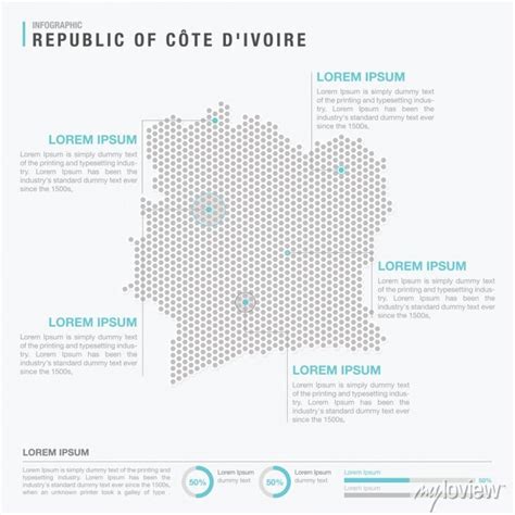 Ivory coast country map infographics vector with pointer marks • wall ...