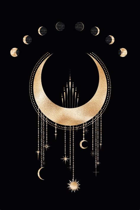 Moon Art, Witchy Wall Decor, Black And Gold, Moon Phases Print, Moon Wall Art, Celestial Print ...