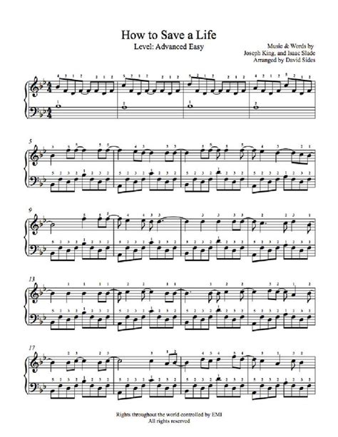 How to Save a Life by The Fray Piano Sheet Music | Advanced Level | Violin music, Sheet music ...