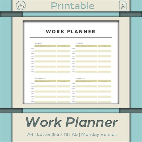 Work Tracker Printable Daily Work Planner Digital Download - Etsy