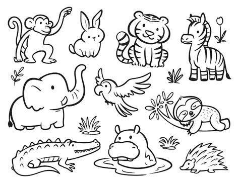 Premium Vector | Doodle forest animals coloring animals