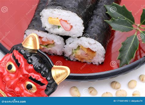 Japanese Setsubun Event, Masks of Demon and Sushi Stock Photo - Image ...