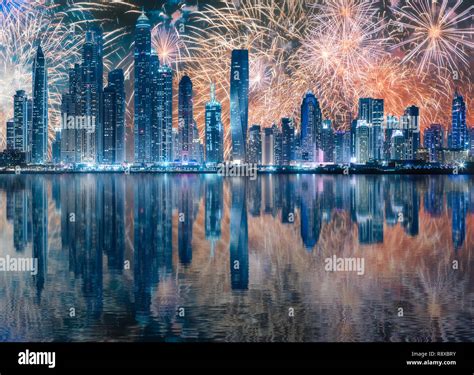 Beautiful fireworks above Dubai Marina bay, UAE Stock Photo - Alamy