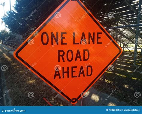 Orange One Lane Road Ahead Construction Sign Stock Image - Image of construction, signage: 138238755