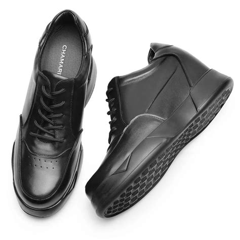 CHAMARIPA casual invisible height increasing shoes for men black leather tall men shoes 10CM / 3 ...