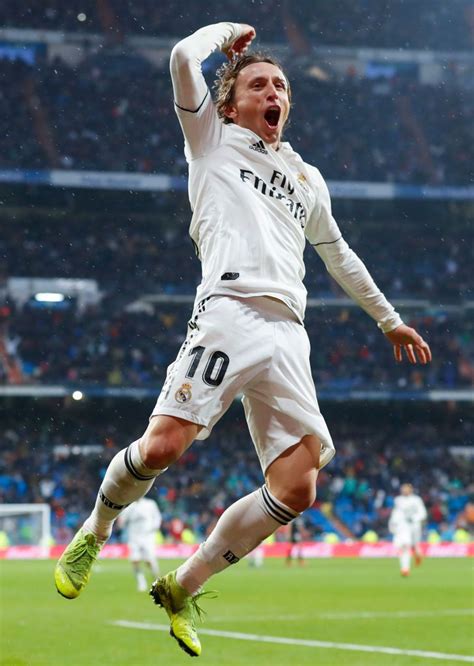 Luka Modric of Real Madrid celebrates after scoring his team's second...