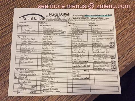 Menu at Sushi Kaika Asian Restaurant, Orangeville, 245 Centennial Rd