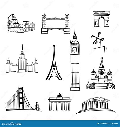 Famous Landmarks Set Cartoon Vector | CartoonDealer.com #52579899