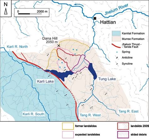 Hattian Landslide sketch map. The information shown is interpreted from ...