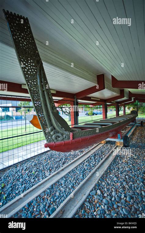 A Waka (canoe) on display in Tauranga Stock Photo - Alamy