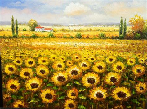 ORIGINAL OIL PAINTING Sunflower Field Tuscany 36 X by IntlArt